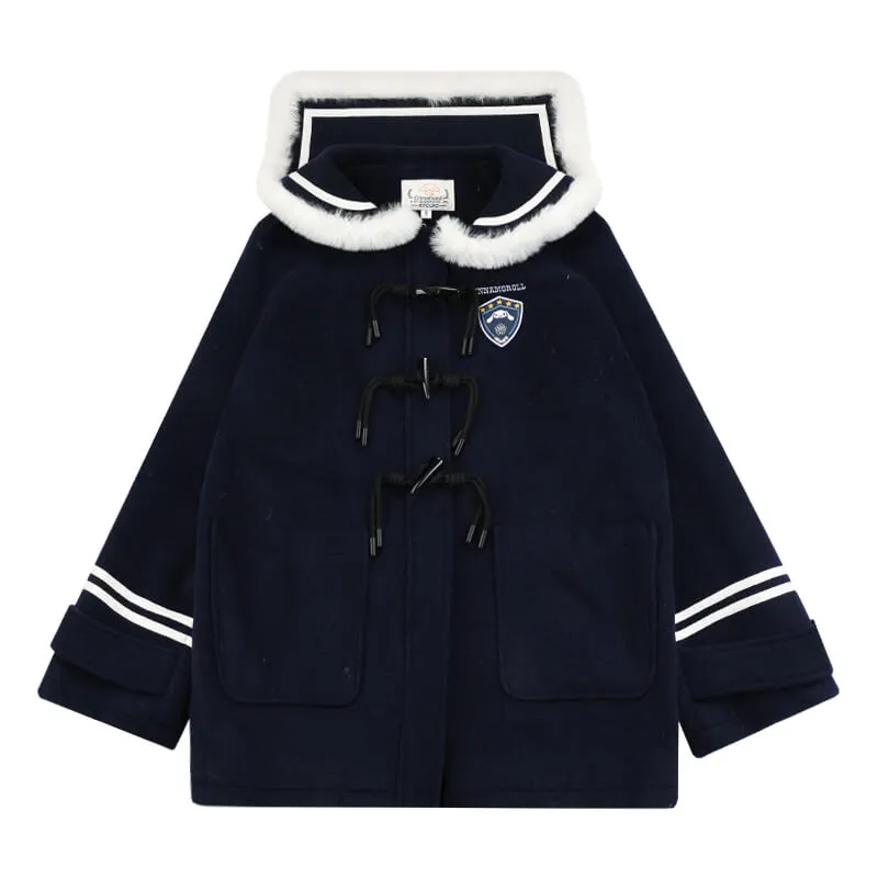 Cinnamoroll Fuzzy Sailor Collar Striped Navy Overcoat