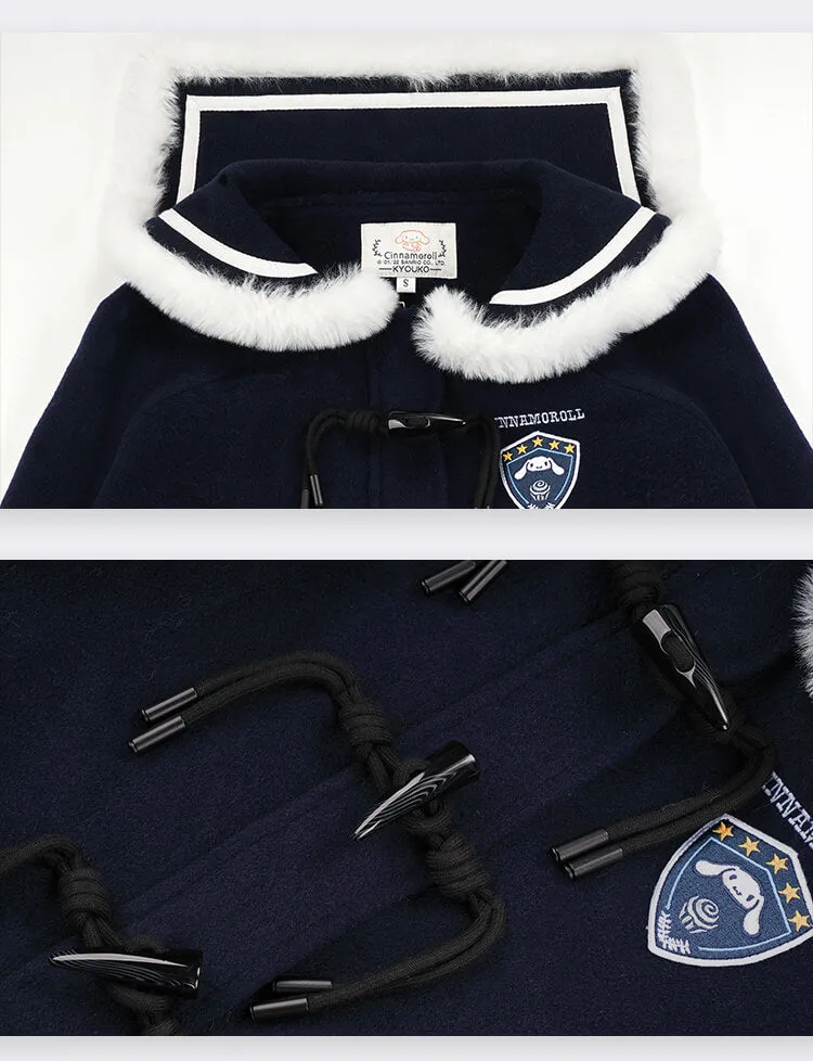 Cinnamoroll Fuzzy Sailor Collar Striped Navy Overcoat
