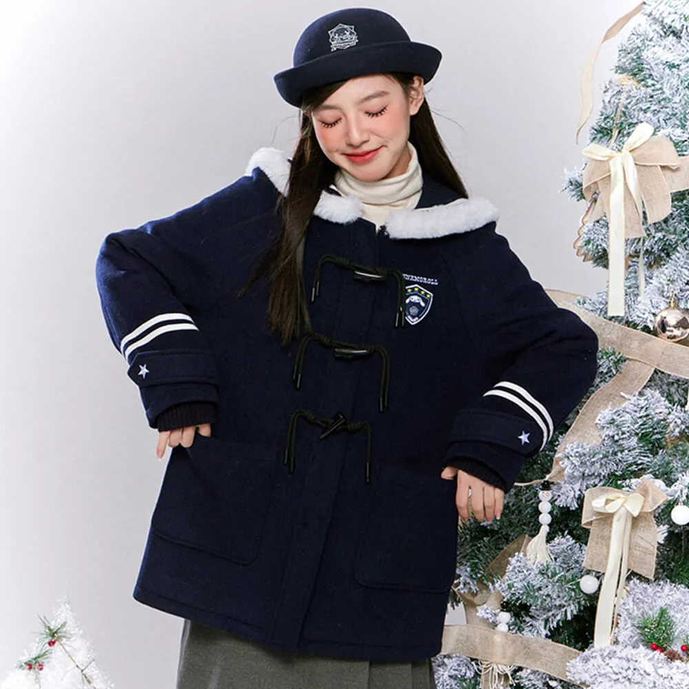 Cinnamoroll Fuzzy Sailor Collar Striped Navy Overcoat