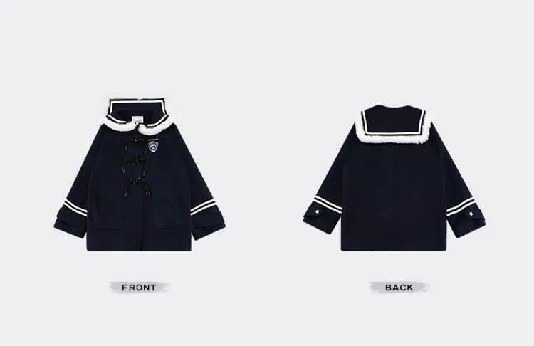 Cinnamoroll Fuzzy Sailor Collar Striped Navy Overcoat