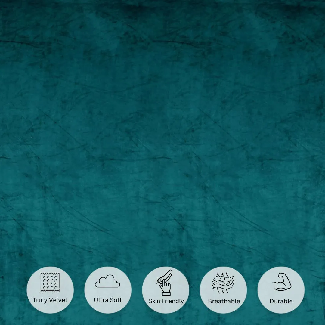 Elegant Teal Soft Velvet Finish Double Bedsheet with Matching Pillow Covers