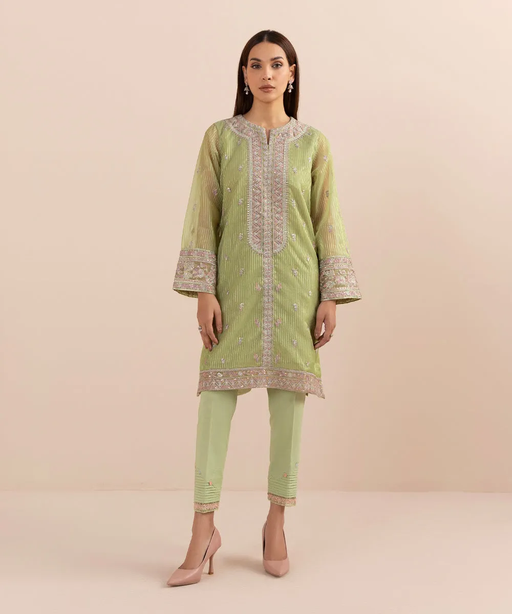 Embroidered Zari Organza Shirt