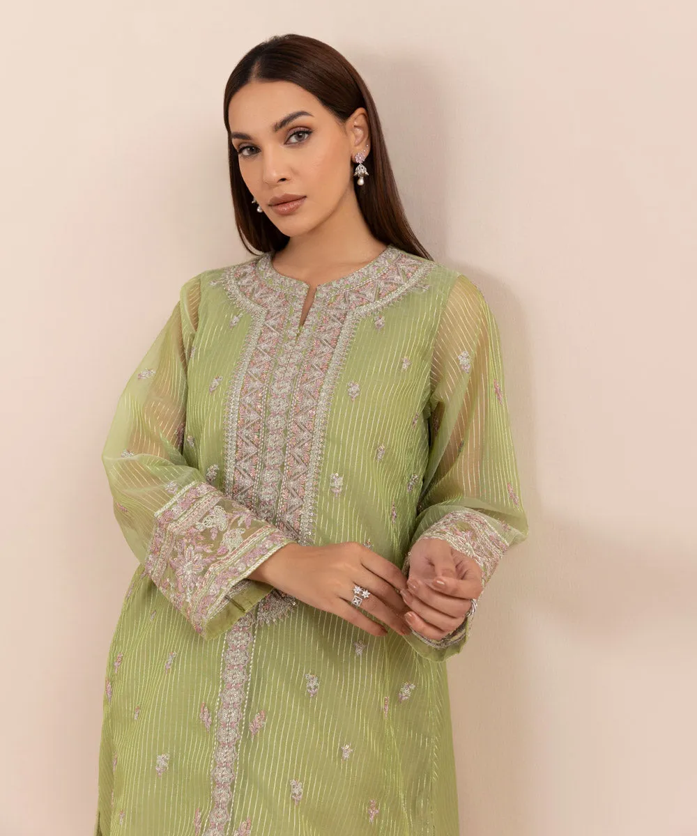 Embroidered Zari Organza Shirt