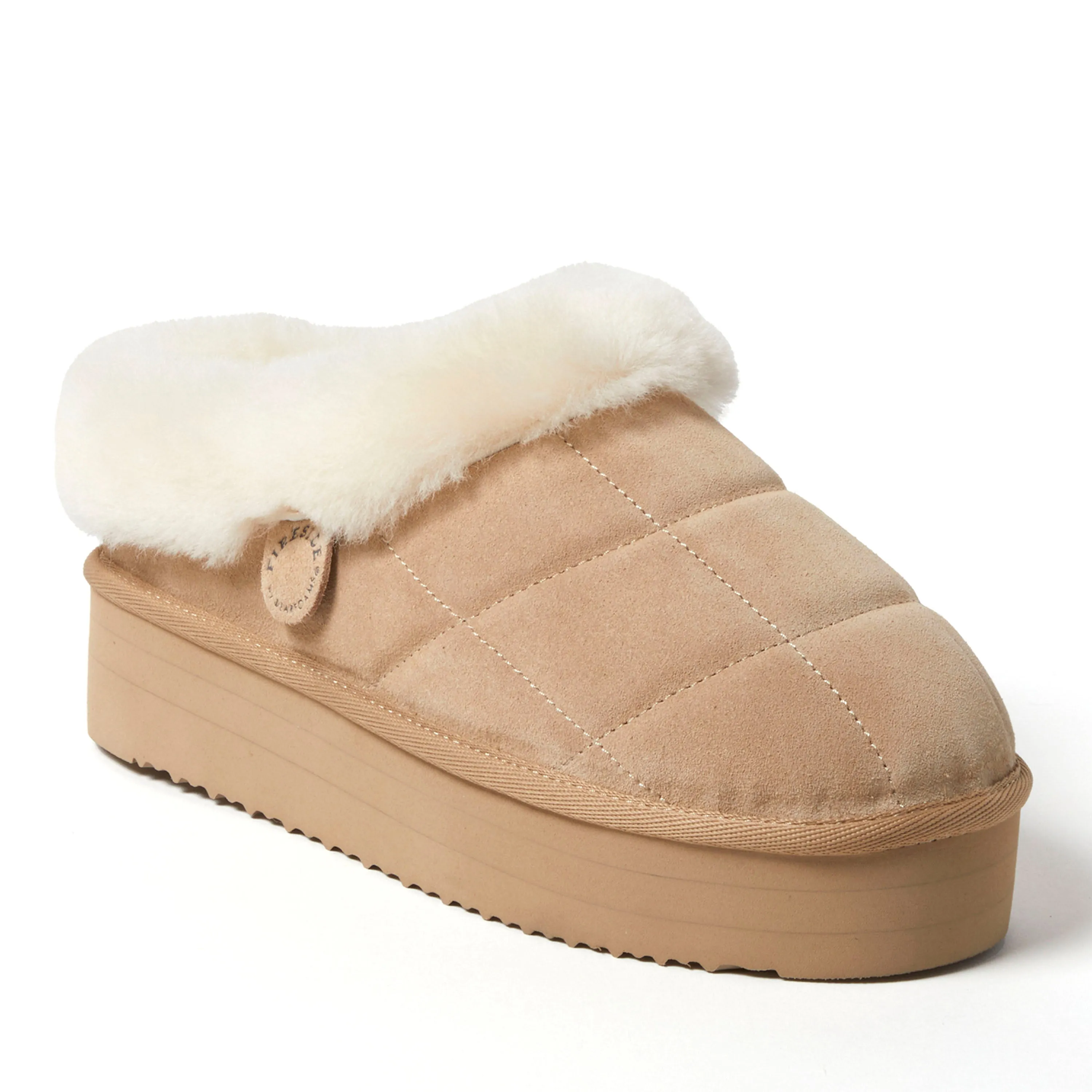 Fireside by Dearfoams Women's Bendigo Genuine Shearling Quilted Platform Clog Slipper