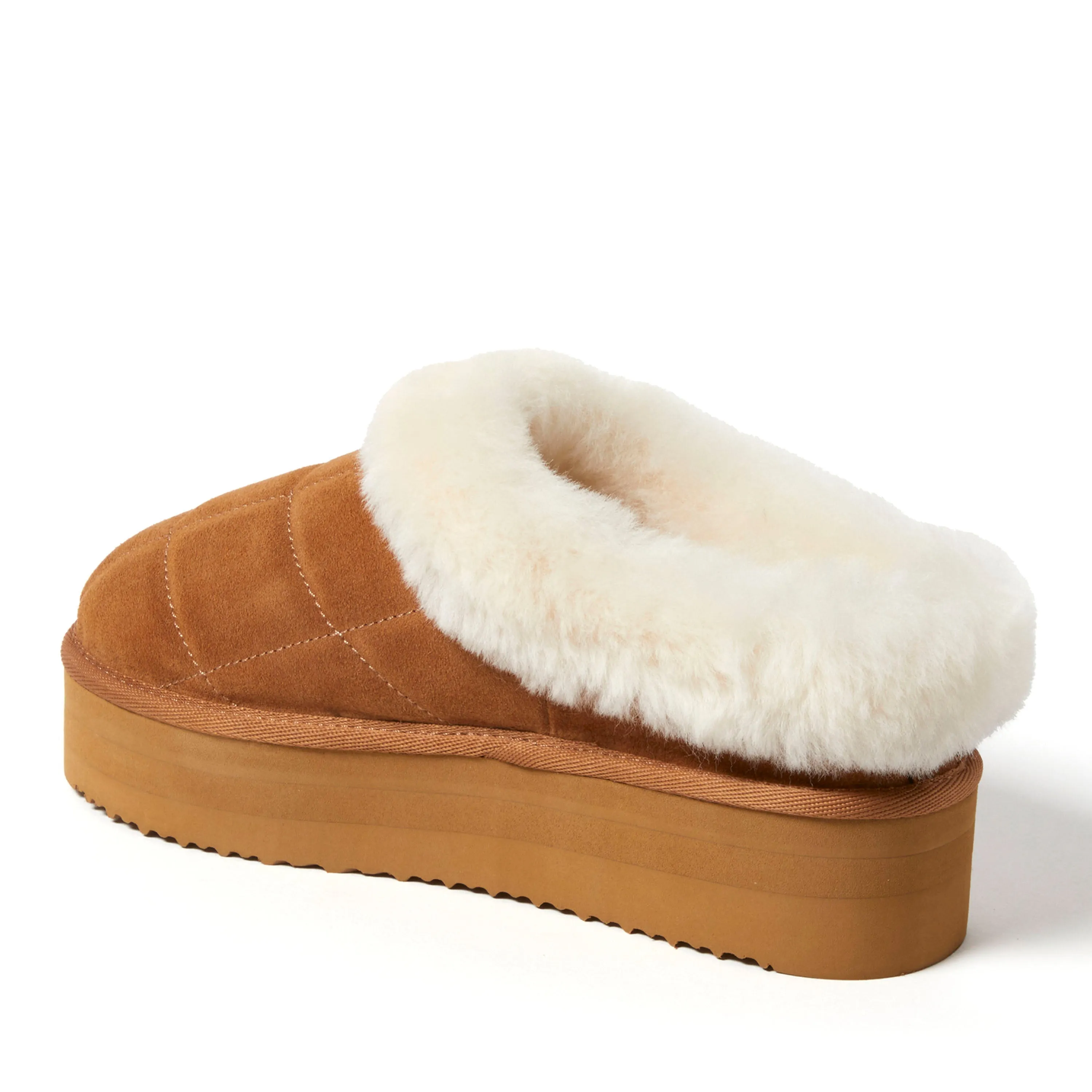 Fireside by Dearfoams Women's Bendigo Genuine Shearling Quilted Platform Clog Slipper