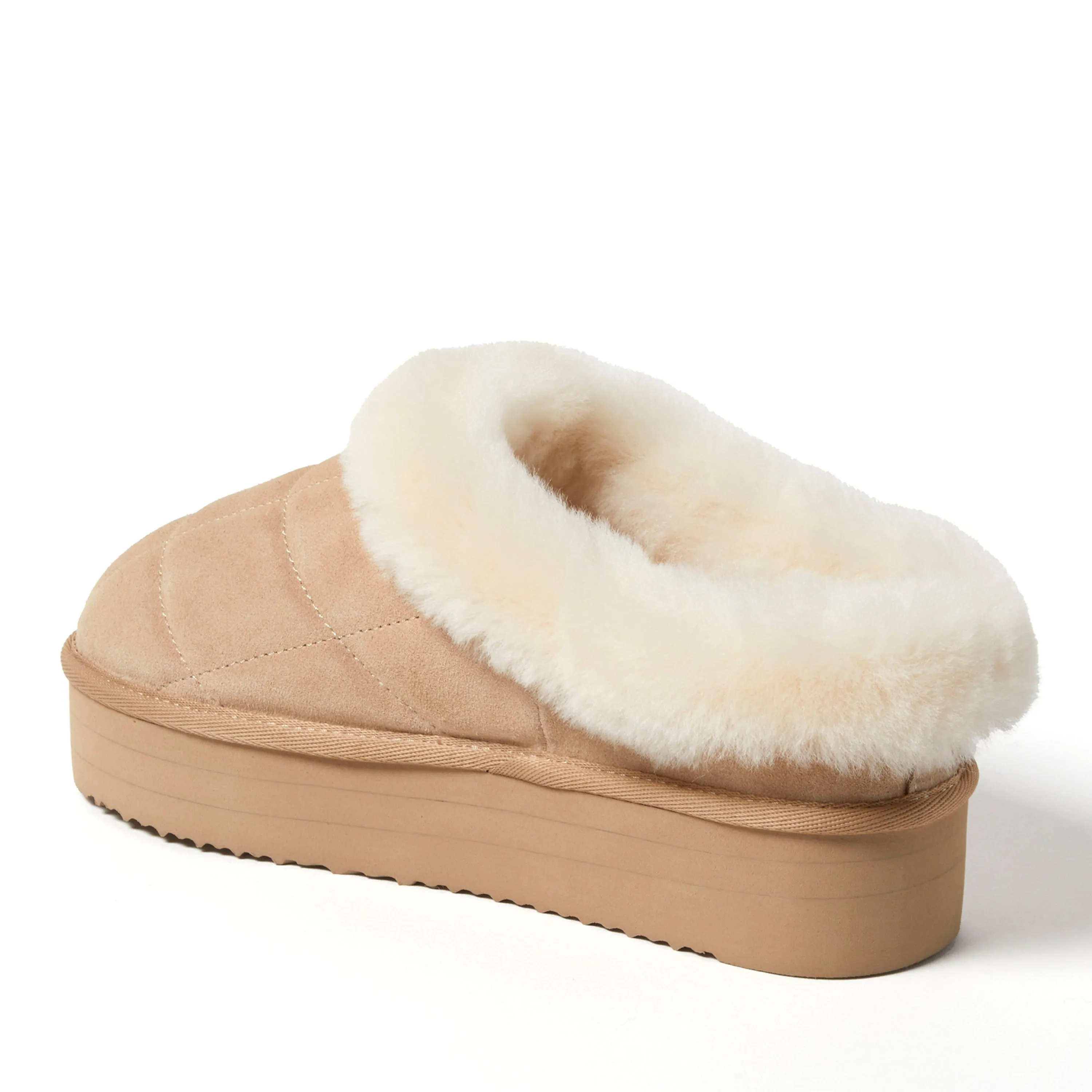 Fireside by Dearfoams Women's Bendigo Genuine Shearling Quilted Platform Clog Slipper