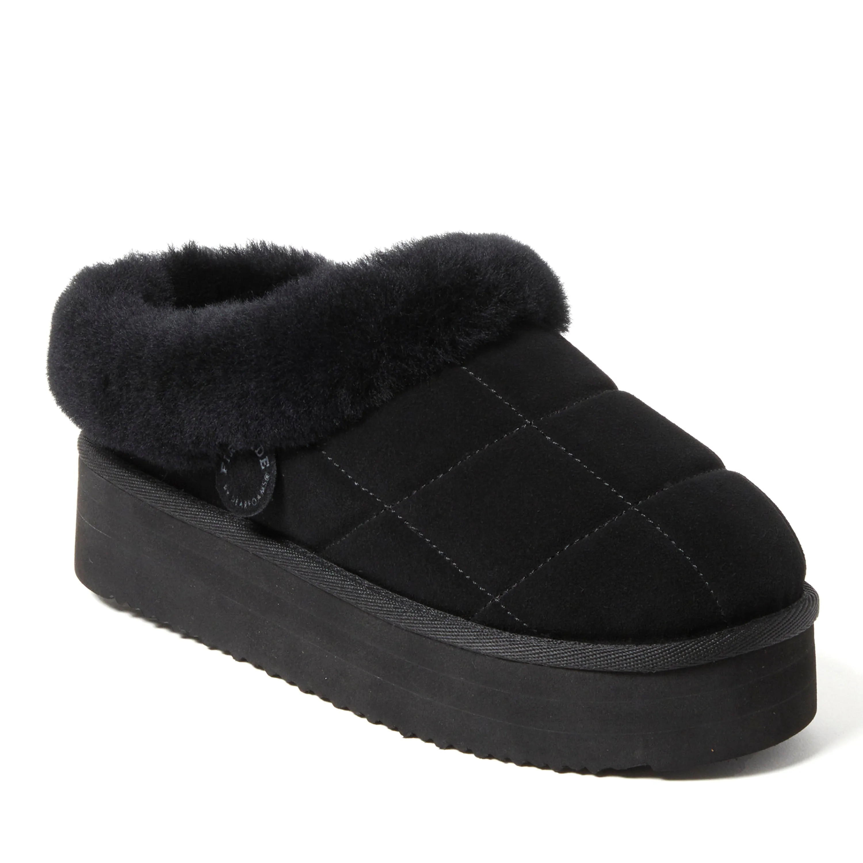 Fireside by Dearfoams Women's Bendigo Genuine Shearling Quilted Platform Clog Slipper