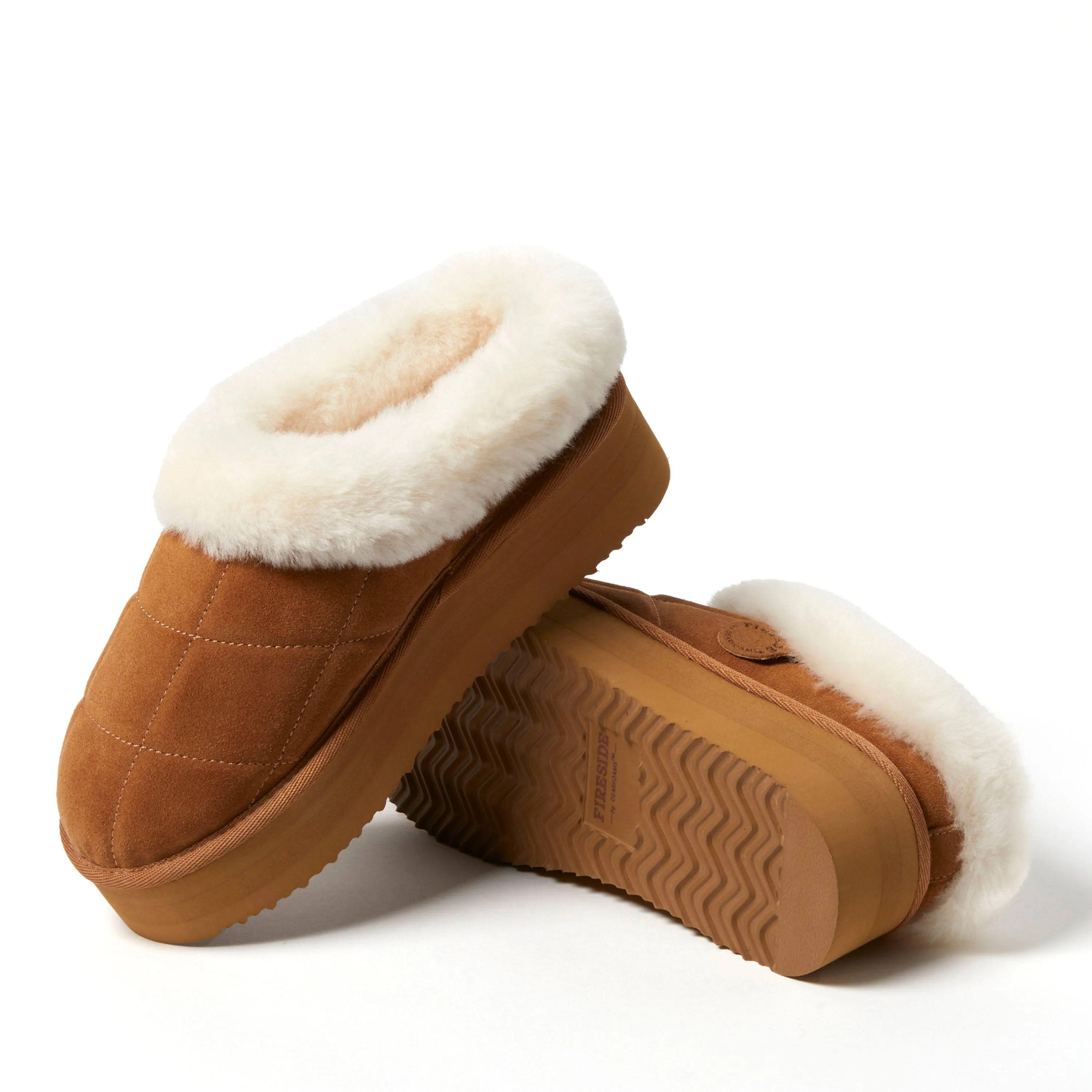 Fireside by Dearfoams Women's Bendigo Genuine Shearling Quilted Platform Clog Slipper