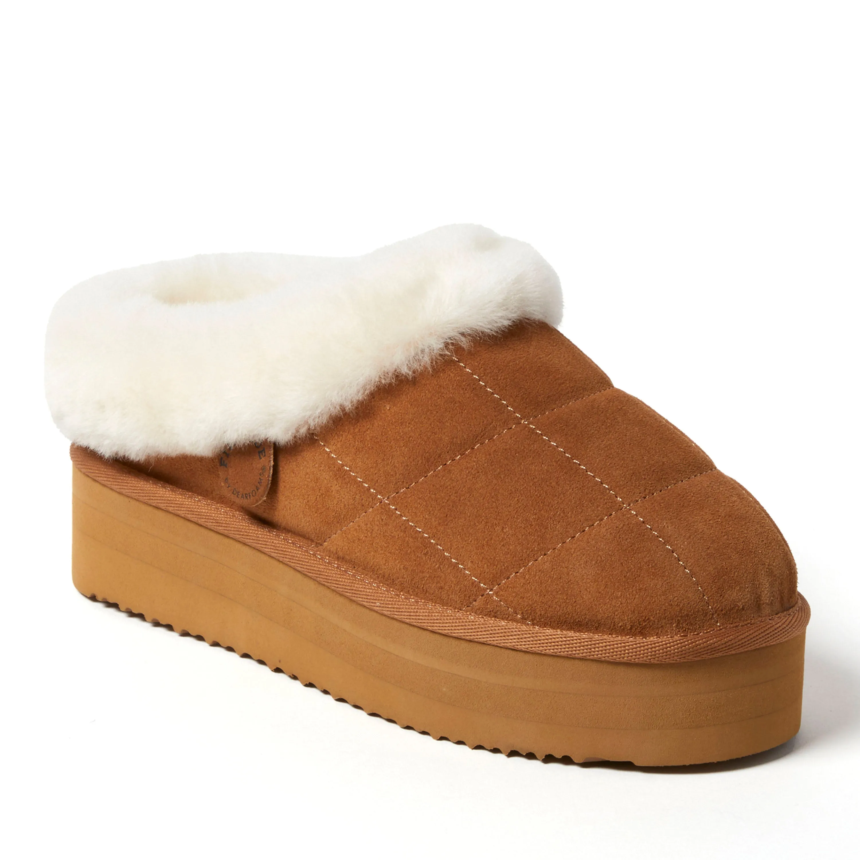 Fireside by Dearfoams Women's Bendigo Genuine Shearling Quilted Platform Clog Slipper