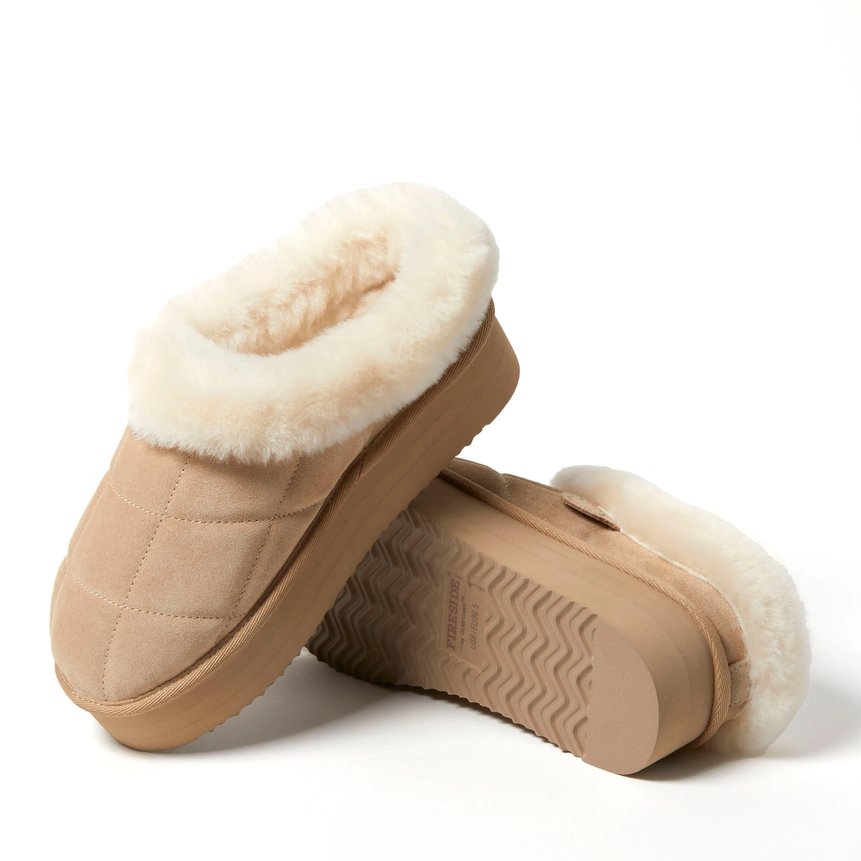 Fireside by Dearfoams Women's Bendigo Genuine Shearling Quilted Platform Clog Slipper