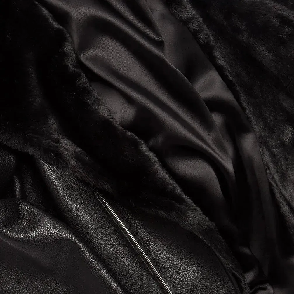 Pebble Grain Leather Moto Jacket  - Black