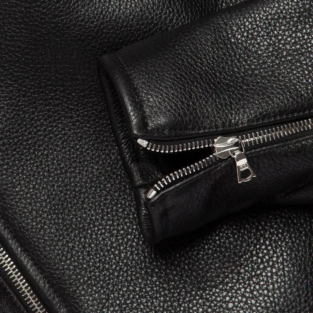 Pebble Grain Leather Moto Jacket  - Black