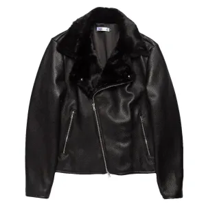 Pebble Grain Leather Moto Jacket  - Black