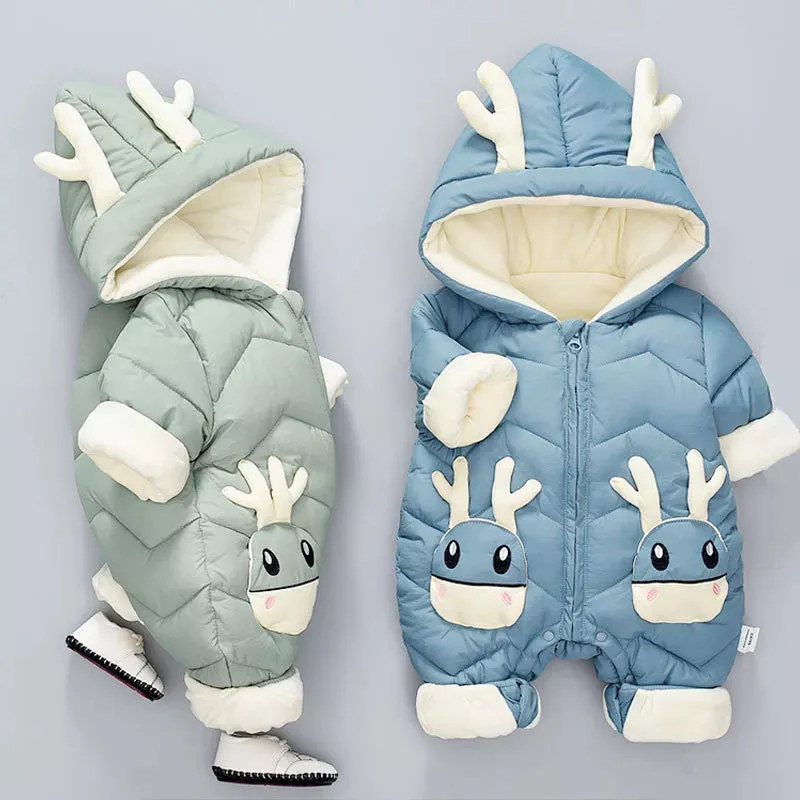 Snugly Bear: Fleece-Lined Hooded Jumpsuit for Babies