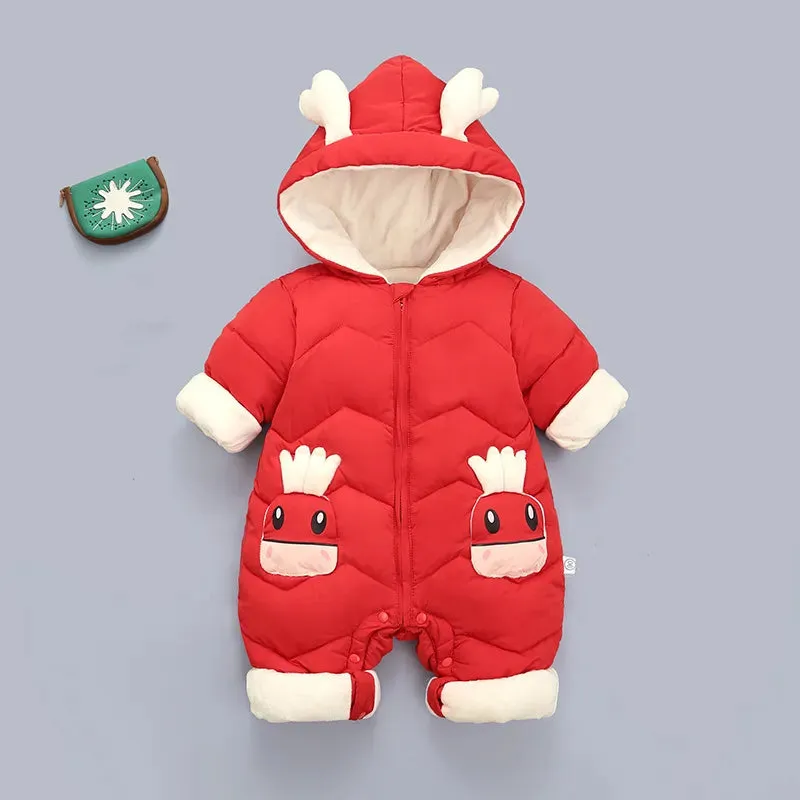 Snugly Bear: Fleece-Lined Hooded Jumpsuit for Babies
