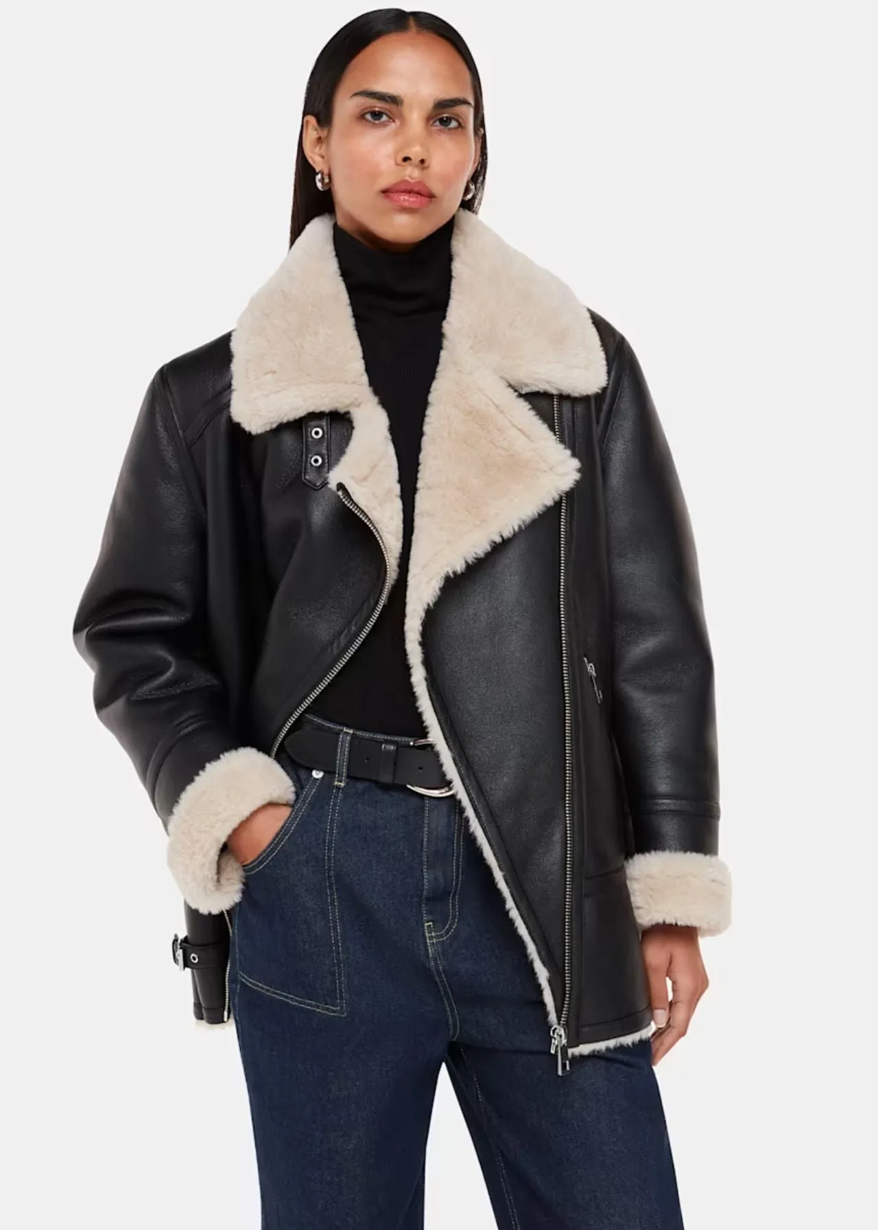 Whistles Black Faux Fur Aviator