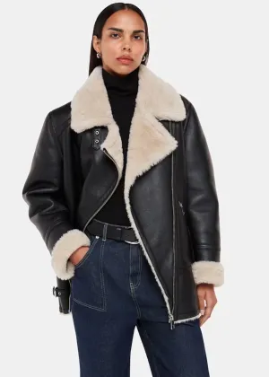 Whistles Black Faux Fur Aviator